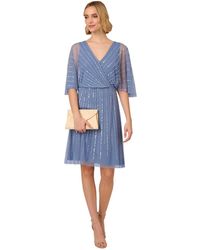 Adrianna Papell - Bead Embellished Flutter-sleeve A-line Dress - Lyst