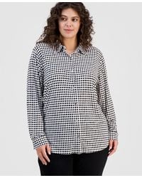Anne Klein - Plus Size Printed Long-sleeve Blouse - Lyst