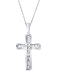 Macy's - Diamond Baguette Cross Adjustable Pendant Necklace (1/5 Ct. T.w - Lyst