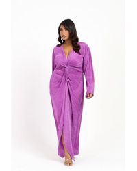 FASHION-SZN CURVE - Curve Plisse Flare Sleeve Midaxi Dress - Lyst