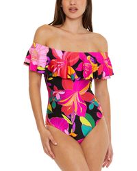 Trina Turk - Solar Floral Ruffled Off-the-shoulder One-piece Swimsuit - Lyst