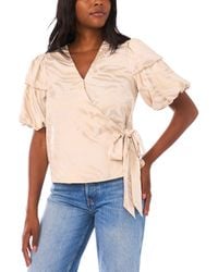 Vince Camuto - Bubble Sleeve V-neck Wrap Tie Top - Lyst