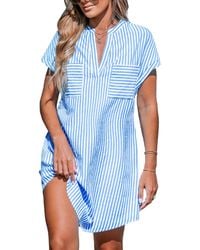 CUPSHE - Blue & Irregular Stripe Dolman Sleeve Mini Beach Dress - Lyst