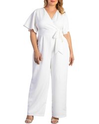 Kiyonna - Plus Size Karina Crepe Wide-leg White Jumpsuit - Lyst