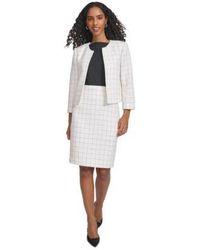 Calvin Klein - Windowpane Print Tweed Jacket Pencil Skirt - Lyst