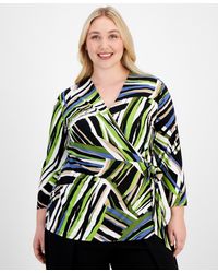 Anne Klein - Plus Size Printed Side-tie 3/4-sleeve Top - Lyst