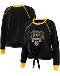 WEAR by Erin Andrews - Black/gold Pittsburgh Steelers Tie-front Long Sleeve Top - Lyst