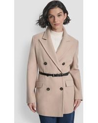 DKNY - Short Double-breasted Belted Coat - Lyst