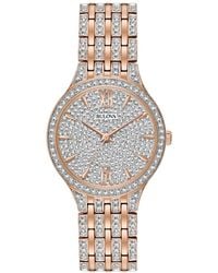Bulova - Crystal Accented Rose Gold-tone Stainless Steel Bracelet Watch 32mm 98l235 - Lyst