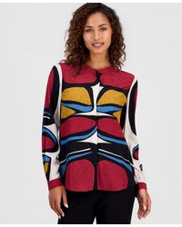 Tahari - Printed Split-neck Button Tunic Blouse - Lyst