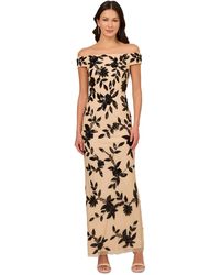 Adrianna Papell - Petite Beaded Mesh Off-the-shoulder Gown - Lyst