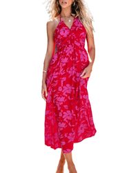 CUPSHE - Floral Print Halterneck Maxi Beach Dress - Lyst