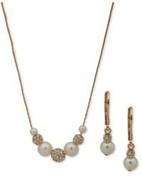 Anne Klein - Gold-tone Pave Fireball & Imitation Statement Necklace & Drop Earrings Set - Lyst