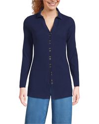 Lands' End - Long Sleeve Polished Rib Button Through Tunic Shirt - Lyst