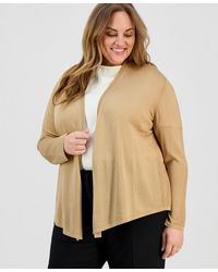 Kasper - Plus Size Open-front Stitch-detail Sweater - Lyst