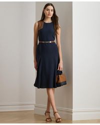 Ralph Lauren - Faux-leather-trim Georgette Dress - Lyst