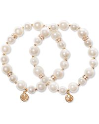 Charter Club - Gold-tone 2-pc. Set Pave Rondelle & Imitation Pearl Beaded Stretch Bracelets - Lyst