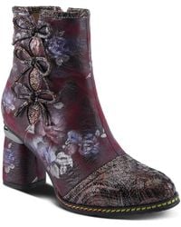 L'ARTISTE - Carre Floral Print Leather Booties - Lyst