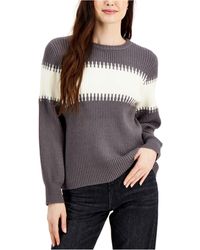 Fever Striped Balloon-sleeve Sweater - Gray