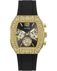 Guess - Crystal -tone Stainless Steel Black Silicone Multi-function Watch - Lyst