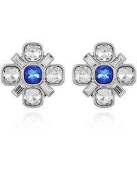 Tahari - Tone Blue And Clear Glass Stone Flower Clip-on Earrings - Lyst