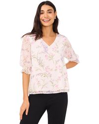 Cece - Floral 3/4-sleeve Ruffled V-neck Blouse - Lyst