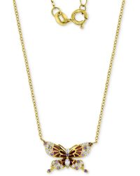 Macy's - Cubic Zirconia & Enamel Multicolor Butterfly Pendant Necklace - Lyst