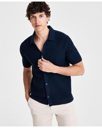 Alfani - Short Sleeve Textured Knit Button-down Polo Shirt - Lyst