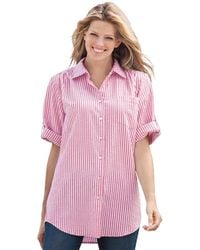 Woman Within - Plus Size Within Short-sleeve Button Down Seersucker Shirt - Lyst