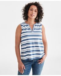 Style & Co. - Striped Linen-cotton Sleeveless Top - Lyst