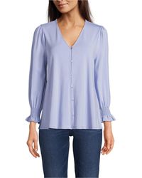 Lands' End - 3/4 Sleeve Lightweight Jersey Button Front Top - Lyst