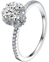 Genevive Jewelry - Sterling White Gold Plated Round Clear Cubic Zirconia Solitaire Ring - Lyst