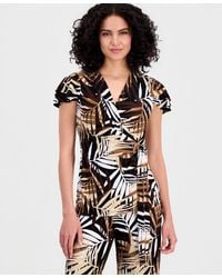 Anne Klein - Palm-print Flutter-sleeve Wrap Top - Lyst