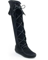 Minnetonka - Suede Front Lace Knee High Boots - Lyst