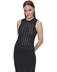 DKNY - Crewneck Pointelle-stitch Tank Sleeveless Sweater - Lyst
