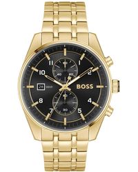 BOSS - Boss Skytraveller Quartz Fashion Chrono Ionic Plated Thin Gold-tone Steel Watch 44mm - Lyst