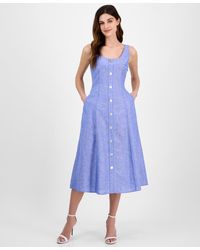 Anne Klein - Linen Blend Sleeveless Button-front A-line Dress - Lyst