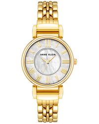 Anne Klein - Quartz Gold-tone Alloy Link And Mother Of Pearl Bracelet Watch - Lyst