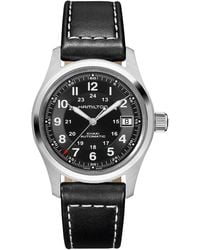 Hamilton - Swiss Automatic Khaki Field Black Leather Strap Watch 38mm - Lyst