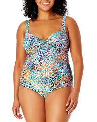 Anne Cole - Plus Size Abstract-print Draped-front One-piece Swimsuit - Lyst