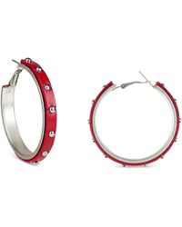 Patricia Nash Silver-tone Medium Studded Leather Hoop Earrings, 2" - Red