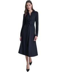 Calvin Klein - Collared V-neck Front-twist Midi Dress - Lyst