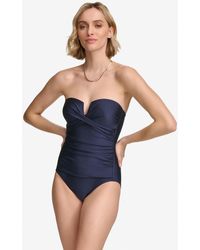 Calvin Klein - Shirred Tummy-control Split-cup Bandeau One-piece Swimsuit - Lyst