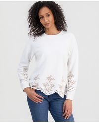 Style & Co. - Petite Long-sleeve Trim Eyelet Knit Crew Neck Top - Lyst