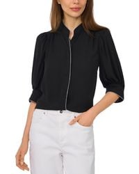 Cece - Pearce Puff-sleeve Open Collar Top - Lyst