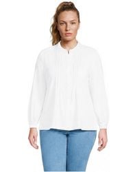 Lands' End - Plus Size Long Sleeve Lightweight Jersey Button Front Trim Collar Pintuck Blouse - Lyst
