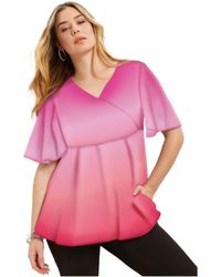 June + Vie - June + Vie Plus Size Faux Wrap Fit-and-flare Top - Lyst