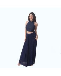 Ras - Navy Embellished Halter Crop Top And Draped Skirt Set - Lyst