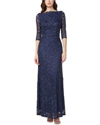 js collection embroidered overlay illusion lace evening dress