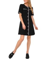 Cece - Tweed Short-sleeve Button-front Shift Dress - Lyst